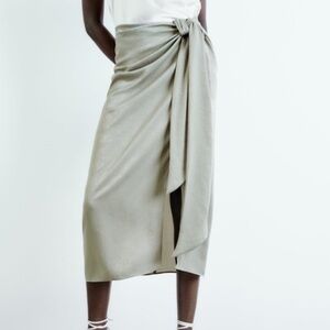 NWT Zara Satin Wrap Tie Waist Skirt M